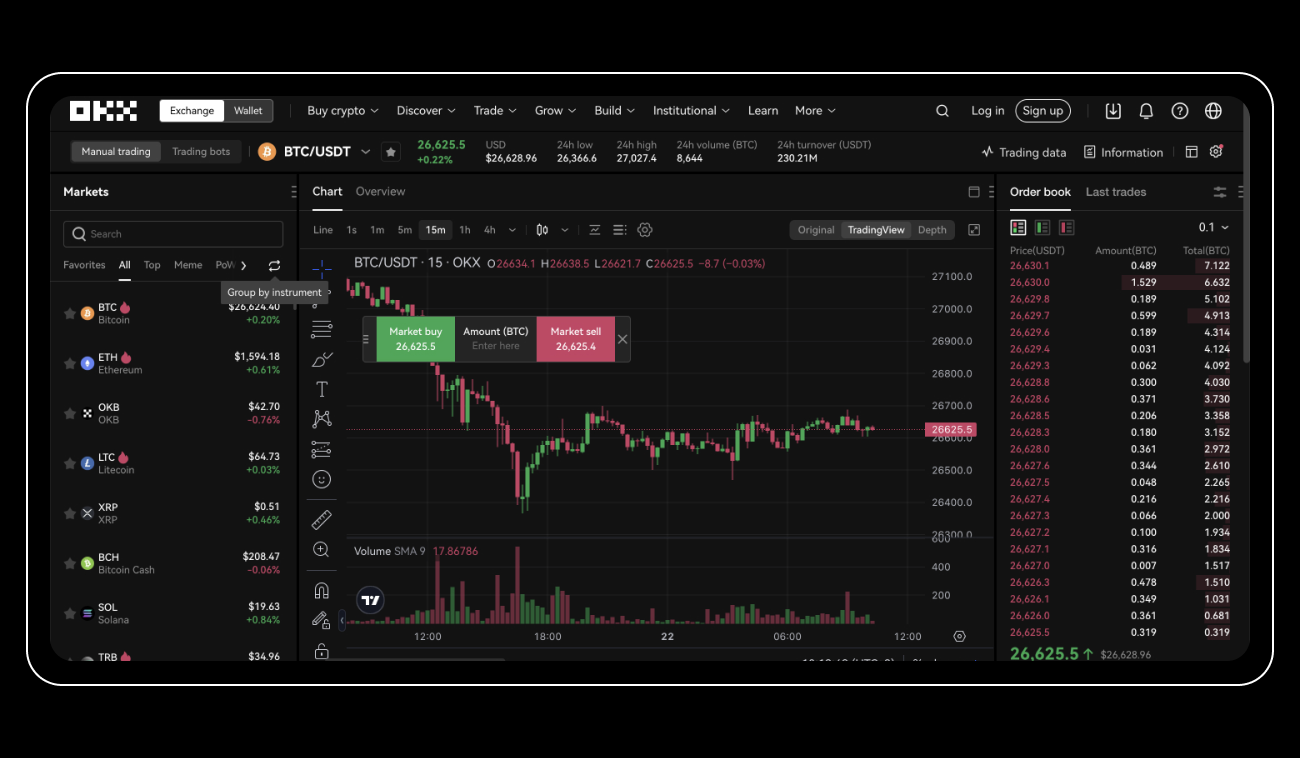 OKX trading bots interface