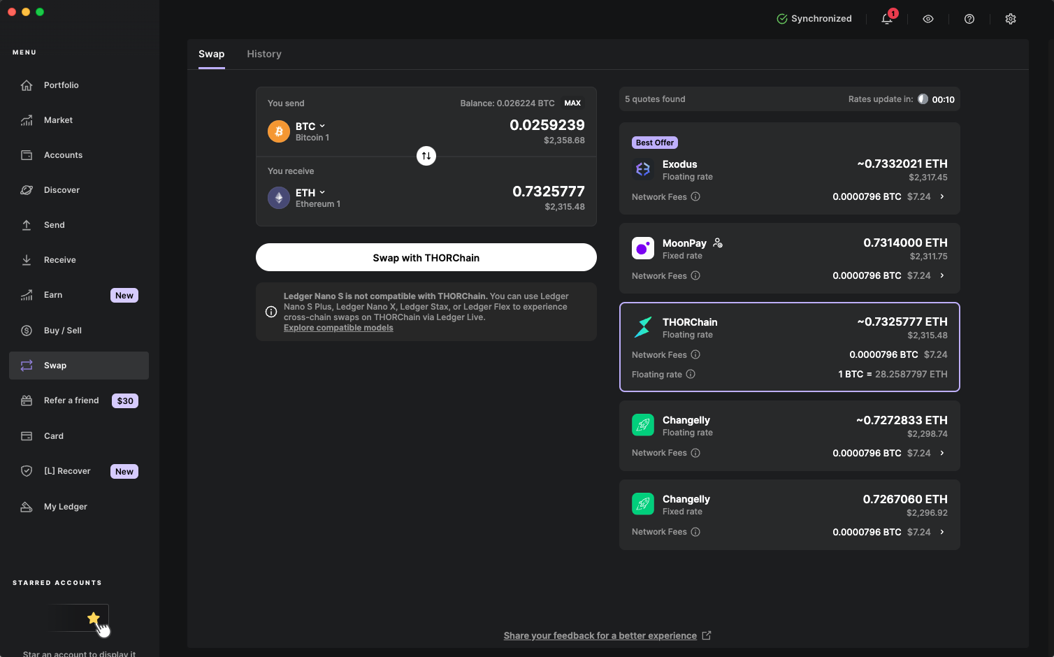 Ledger Live add Linea ETH account screenshot
