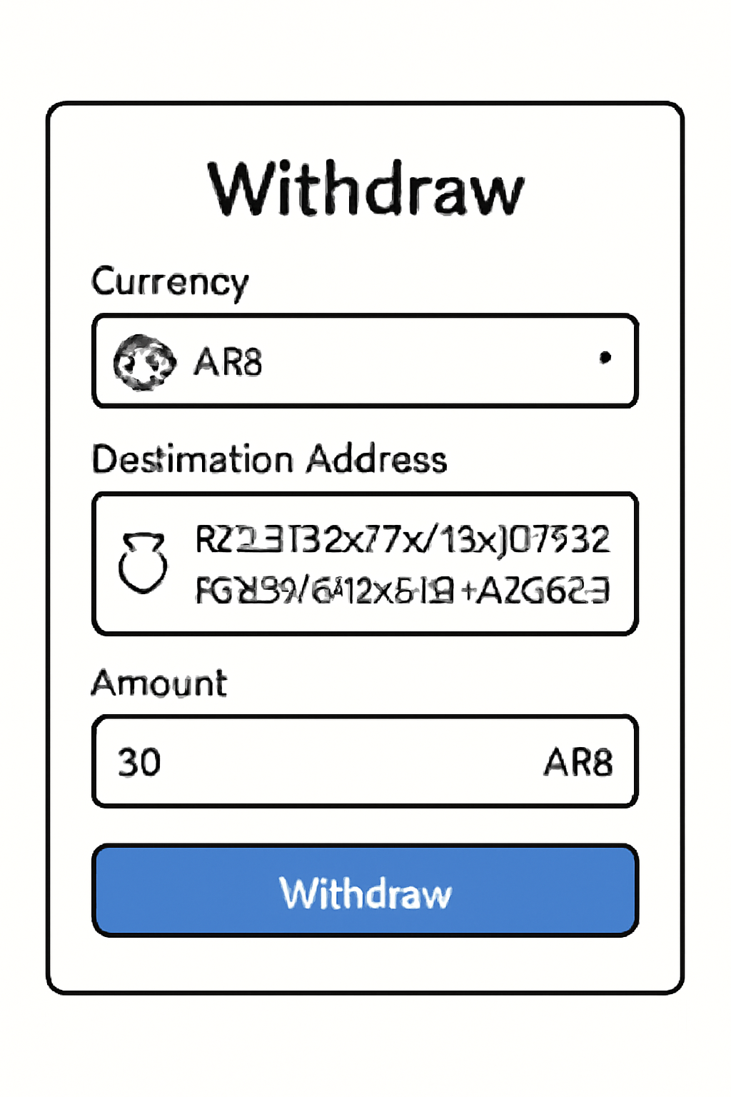 A withdrawal form on a crypto exchange website, with ARB selected, the Trust Wallet address pasted, and the amount field filled in.