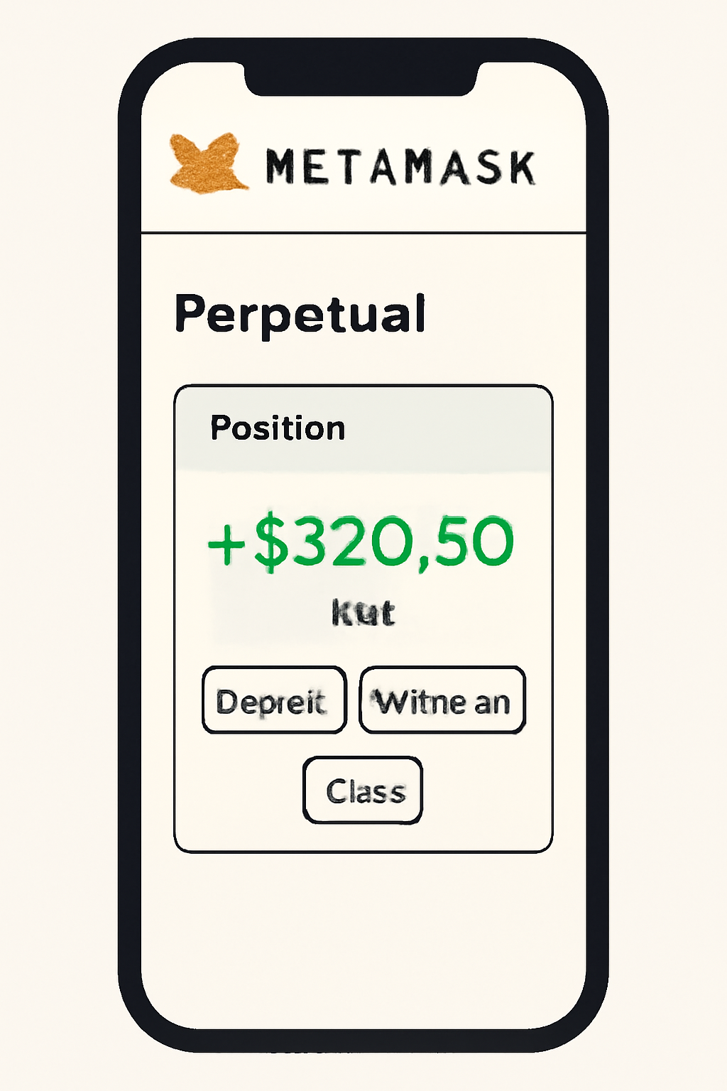 MetaMask mobile app displaying an active perpetual position with real-time profit/loss and management options.