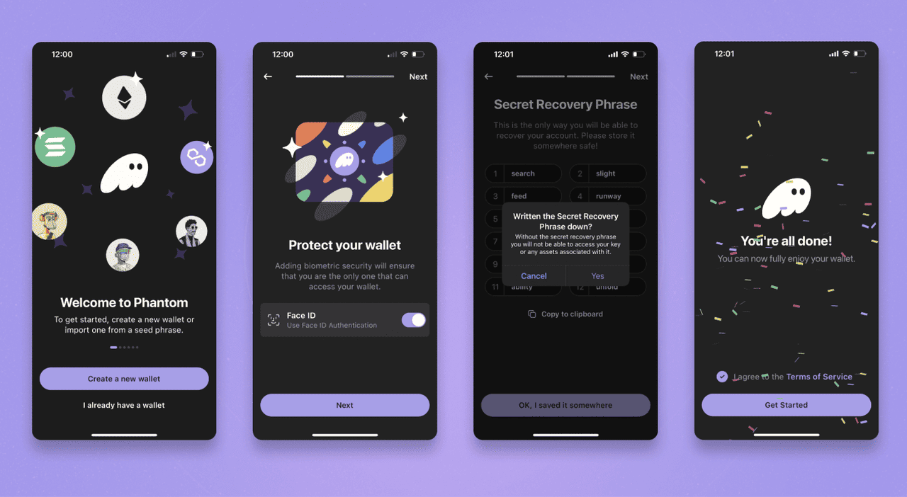 Phantom wallet mobile app user interface