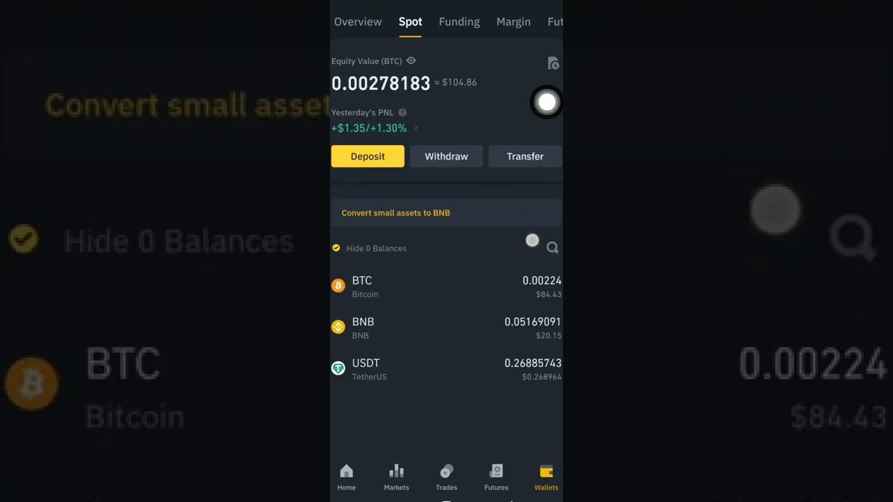 Binance wallet BNB balance screenshot