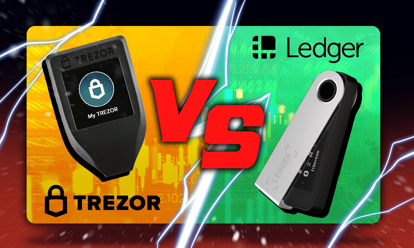 Side-by-side comparison of Ledger Nano and Trezor Safe 5 hardware wallets highlighting secure element chips for crypto security transparency 2026