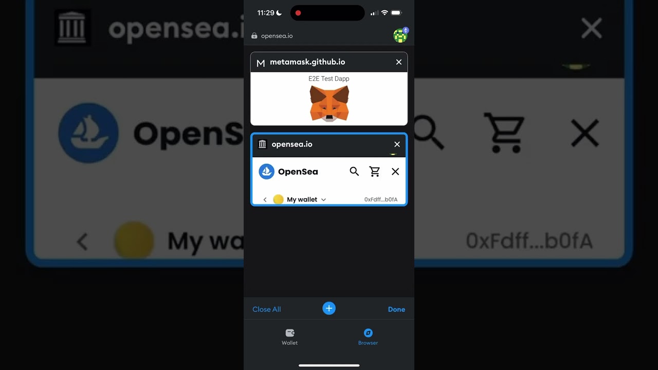 MetaMask browser extension connecting to DApp