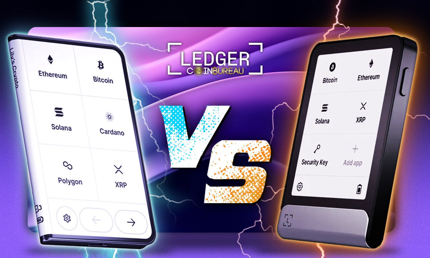 Ledger Stax curved E Ink touchscreen vs Ledger Flex flat touchscreen