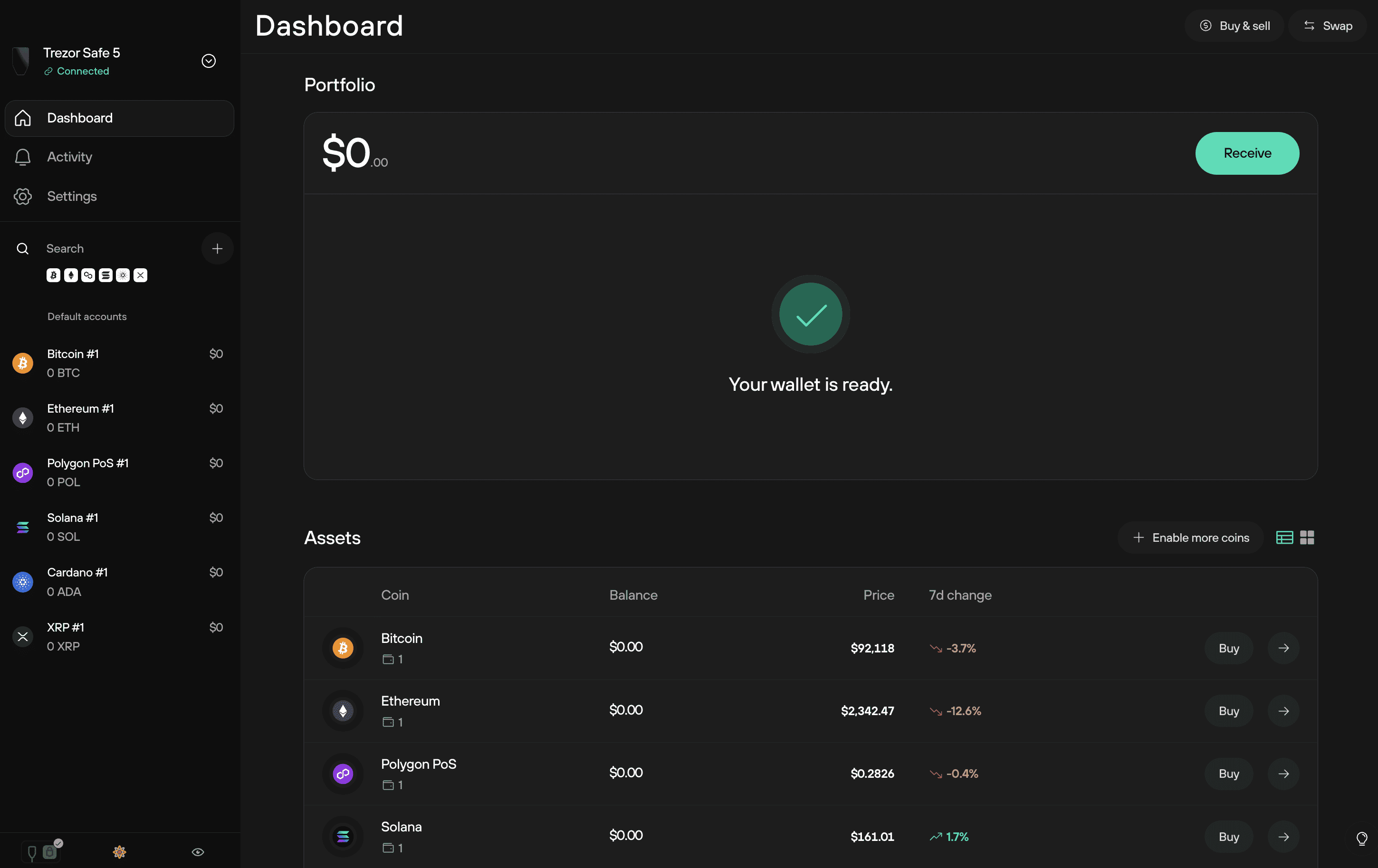 Trezor Suite swap transaction status tracking