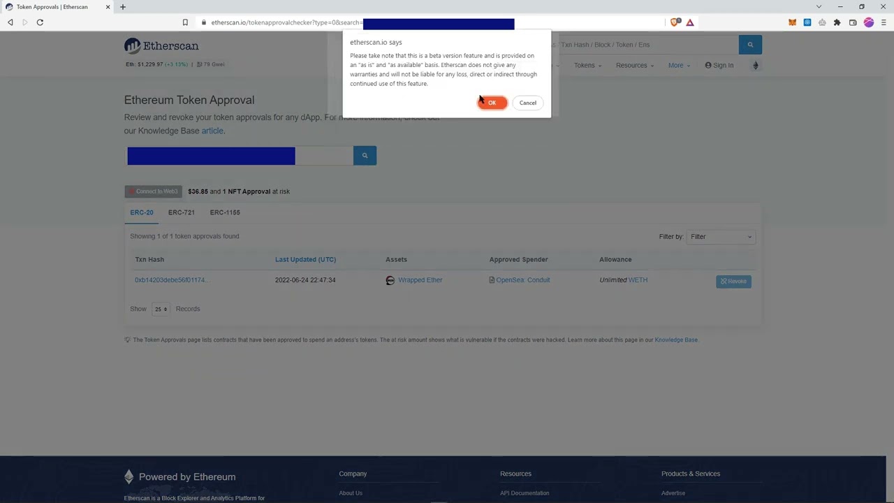Etherscan token approval monitoring