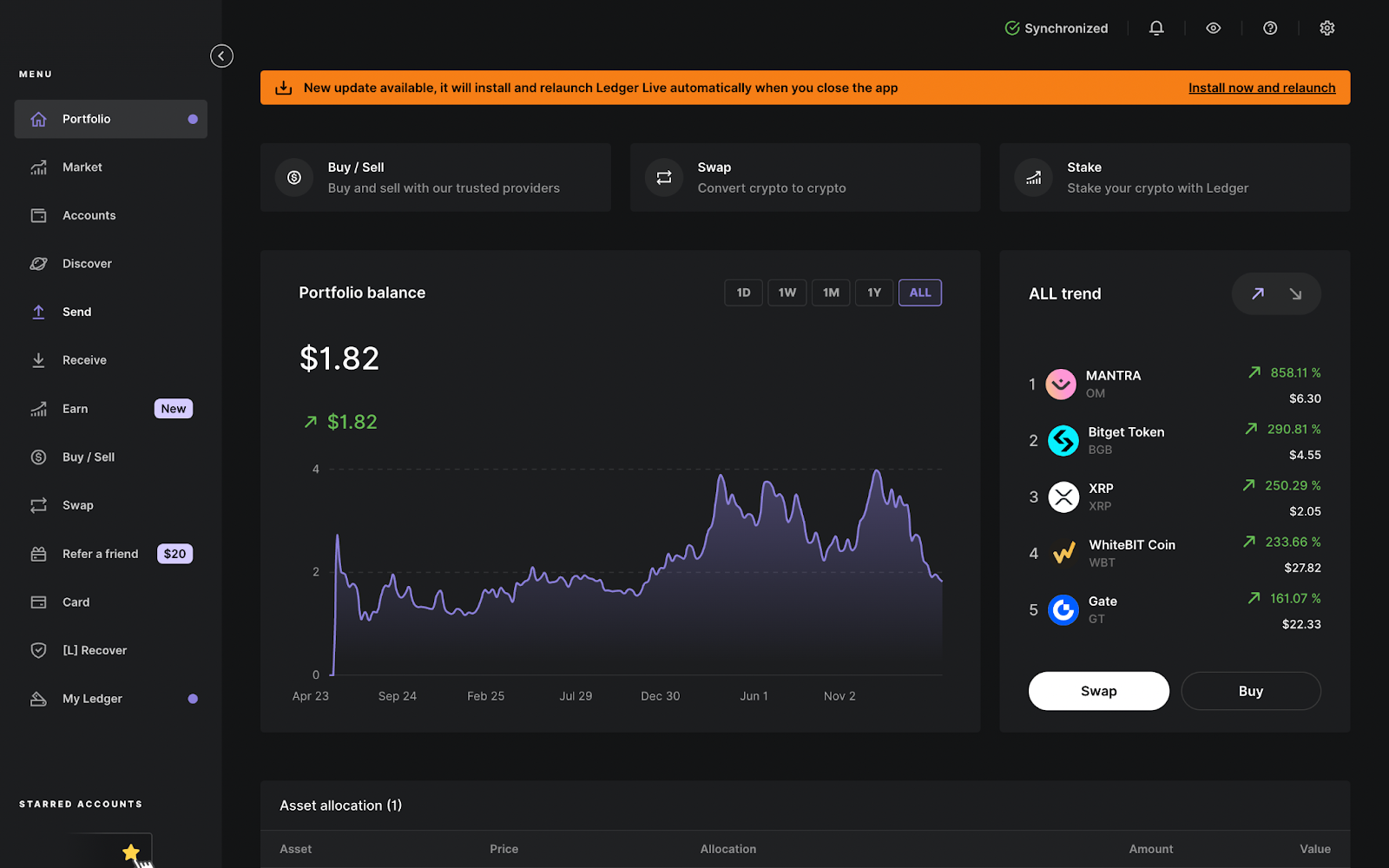 Ledger Live June 2025 interface screenshot displaying new coin listings, enhanced Ethereum staking options, and redesigned NFT gallery management features